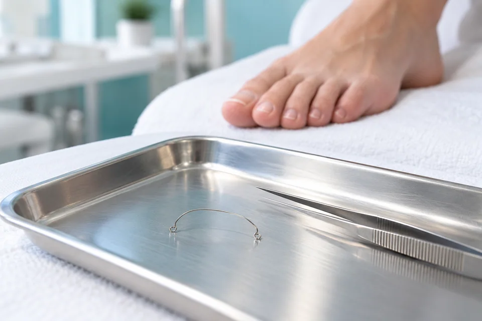 Foto ilustrativa de materiais preparados para correção das unhas com órteses.